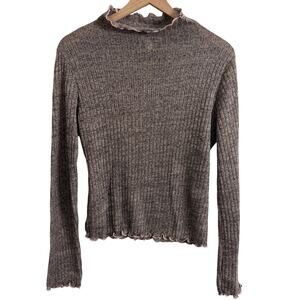 Chelsea & Violet Brown Bronze Metallic Lettuce Trim Mock Neck Sweater Size Mediu